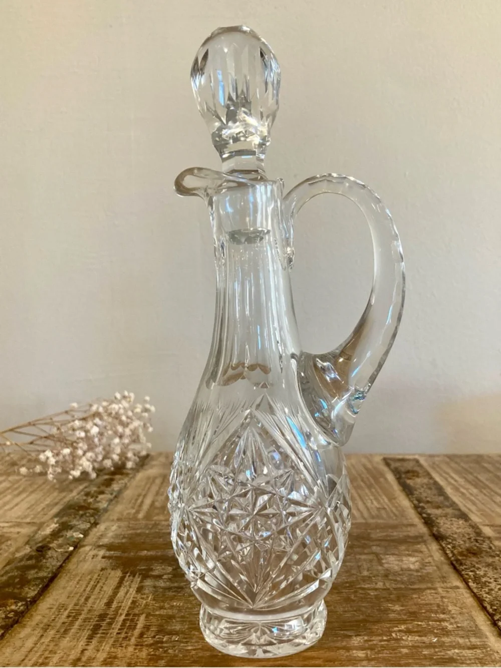 Cut Crystal Cruet Bottle with Stopper - 10”